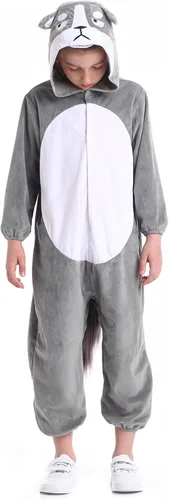 Vista 2 de Disfraz unisex de animales para niños pijamas de animales con capucha para niños disfraz de Halloween para niños y niñas