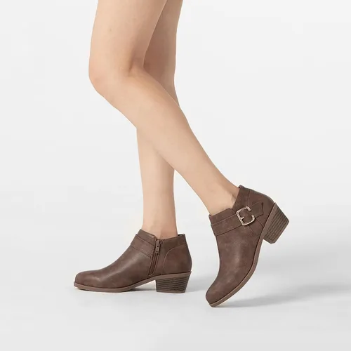 Vista 7 de Athlefit Botines gruesos de tacón bajo para mujer, botines clásicos con punta puntiaguda y cremallera lateral