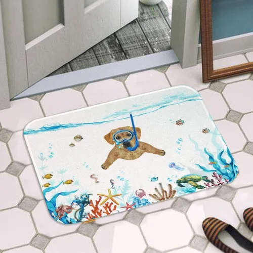Vista 7 de Fowocu Divertidas alfombras de baño pequeñas para perro, alfombras de baño de animales marinos y océanos, absorbentes de agua, antideslizantes