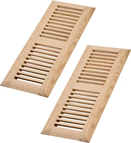Vista 16 de Paquete de 2 piezas de rejilla de piso de madera dura de roble rojo, cubierta de ventilación empotrable, 4x10 pulgadas, con regulador, sin acabar