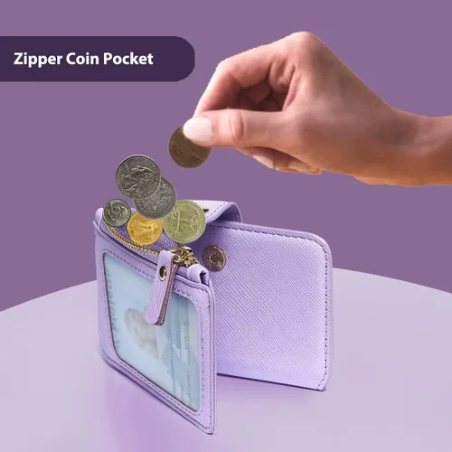 Vista 50 de Cartera con llavero, tarjetero con bloqueo RFID de piel, funda para tarjetas de crédito con cremallera para mujer