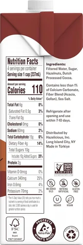 Vista 2 de Hazelicious Leche de chocolate y avellana, sin lácteos, sin OMG, a base de plantas y vegana, 60% menos de azúcar, cajas de 32 onzas líquidas