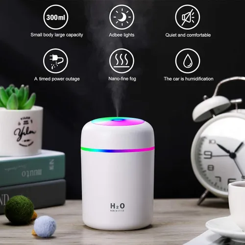 Vista 3 de 2 Piezas de Mini Humidificadores Portátiles de Niebla Fría, 300 ml, Humidificadores USB Personales de Escritorio Silenciosos con 2 Modos de Niebla