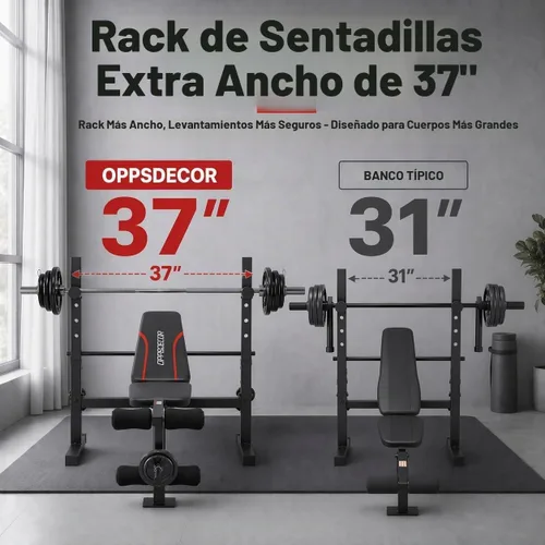 Vista 5 de OPPSDECOR Juego de banco de pesas para gimnasio en casa, prensa de banco Negro