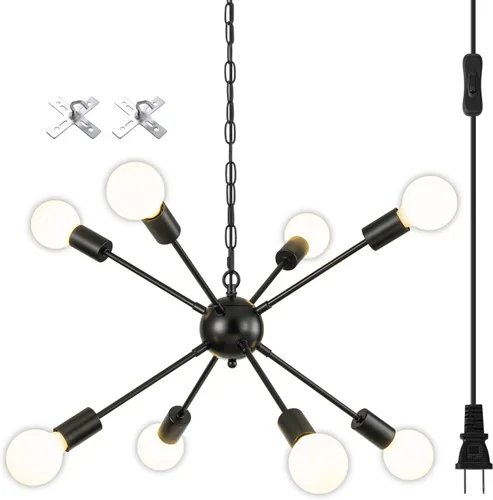 Vista 14 de SineRise Candelabros Sputnik Negros, 8 Luces Modernas Accesorio de Iluminación Sputnik con Altura Ajustable para Comedor, Sala de Estar, Cocina