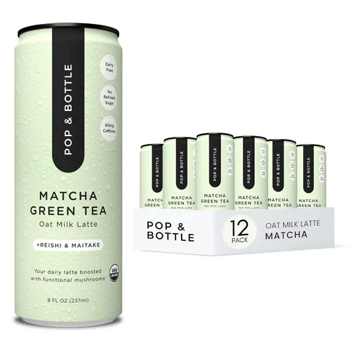 Vista 8 de Pop & Bottle, Lattes de leche de avena, infusión fría con melena de león y reishi, aceite MCT, infusión fría de un solo tiro, champiñones, orgánico