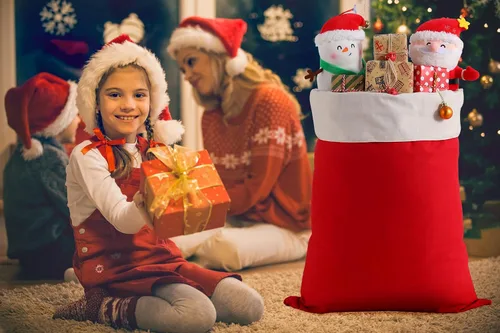 Vista 6 de DYSHAYEN Saco de Santa Bolsa de Regalo de Navidad 19.7 X 27.6 Pulgadas Bolsa Grande de Lona de Santa Claus para Suministros de Fiesta de Xmas (Rojo)