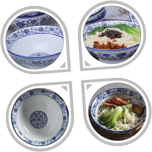 Vista 5 de Tazón de ramen azul y blanco Tazón de ramen japonés Tazones de arroz Tazones de cocina asiáticos japoneses Tazones de fideos de porcelana Tazones