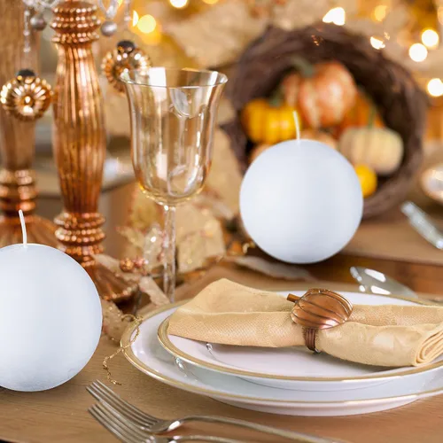 Vista 4 de SPAAS - Velas redondas blancas rústicas, velas de bola blanca de 3 pulgadas, uso como velas decorativas para bodas, celebraciones, vacaciones