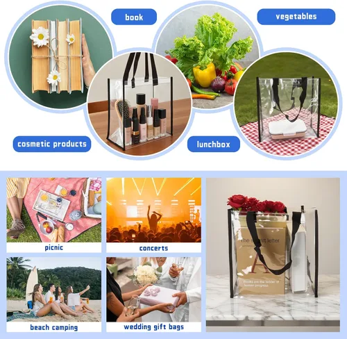 Vista 7 de 12 x 12 x 6 pulgadas, bolsas de plástico de PVC transparente con asas para trabajo, playa, almuerzo, deportes, conciertos