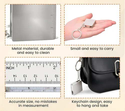 Vista 7 de Cinta métrica de acero inoxidable (3.9 ft) Retractable pocket ruler on a split key ring, small enough for a purse or toolbox, gift for sewing