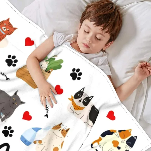 Vista 4 de Manta de gato de regalo para mujeres y niñas, amantes de los gatos, manta suave y ligera para viajes, camping, sofá, sala de estar, 60 x 50 pulgadas
