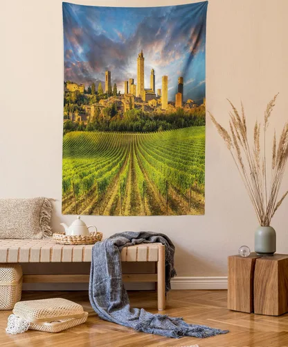 Vista 32 de Ambesonne Tapiz de hongos, atmósfera psicodélica, escena astral estrellada con motivos orientales trippy, decoración de tela para colgar en la pared