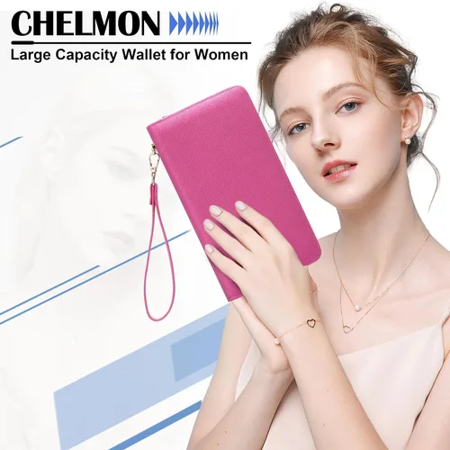 Vista 31 de Chelmon - Monedero para mujer de cuero genuino con bloqueo de señal RFID, para tarjetas de crédito