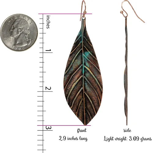 Vista 3 de Aretes de hoja hechos a mano con textura detallada para mujer