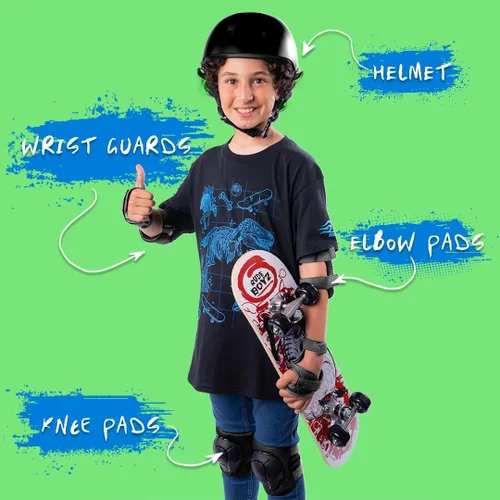 Vista 2 de Rude Boyz - Juego de almohadillas para casco de bicicleta, rodilleras, coderas, muñequeras para niños y niñas