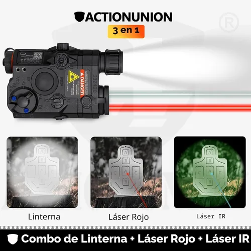 Vista 3 de ACTIONUNION Airsoft PEQ-15 - Láser IR + láser rojo visible + linterna LED blanca Visible Red Laser + Invisible IR Laser + LED Flashlight, with