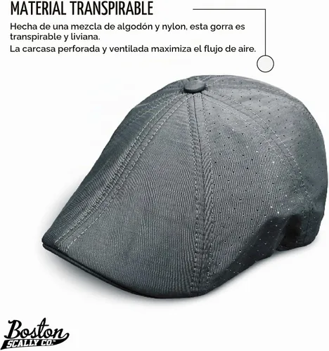 Vista 2 de La Gorra Original Cool Air Boston Scally - Gorra Plana Newsboy Transpirable - Sombrero de 8 Paneles Ajustado para Hombres - Gris Oscuro