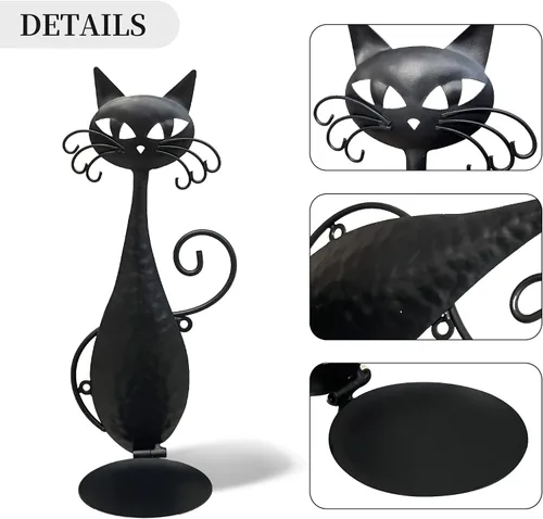 Vista 3 de Candelabros de cristal para velas de pilar, candelabros de pared de gato de metal negro