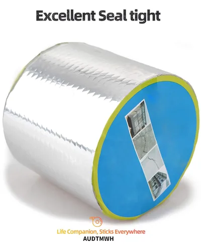 Vista 5 de Cinta de aluminio de goma de butilo de 2 pulgadas x 16.4 pies (ancho x largo), cinta de butilo de aluminio súper impermeable, reparación multiusos