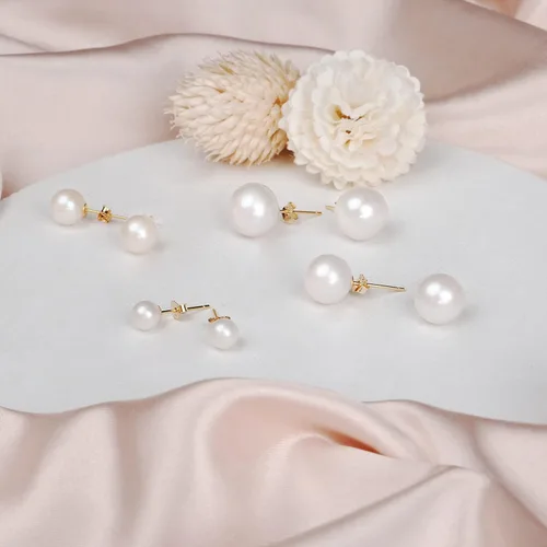 Vista 6 de Pendientes de perlas reales de agua dulce pendientes de perlas de calidad para mujer