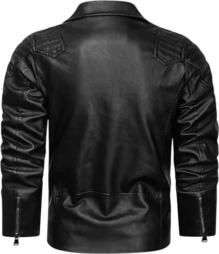 Vista 2 de Benz - Chaqueta de cuero acolchada con diamante negro para hombre, estilo moto