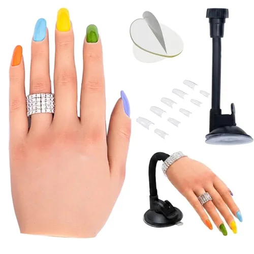 Vista 12 de Mano de práctica de uñas de silicona para uñas acrílicas, manos de maniquí profesional para práctica de uñas con soporte ajustable, mano falsa
