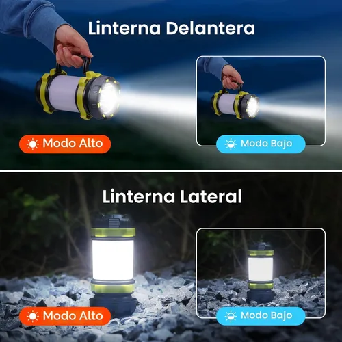 Vista 2 de Linterna LED de camping recargable (paquete de 1), linterna portátil Consciot con 6 modos de luz, banco de energía de 3600 mAh, IPX4 impermeable