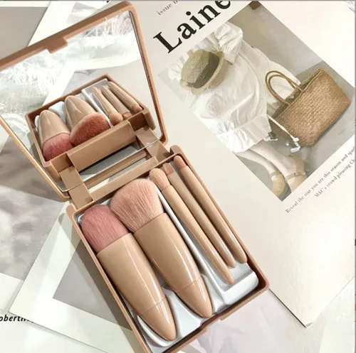 Vista 2 de Juego de brochas cosméticas de mini función completa, espejo de maquillaje, fácil de transportar, juego de brochas de maquillaje de viaje