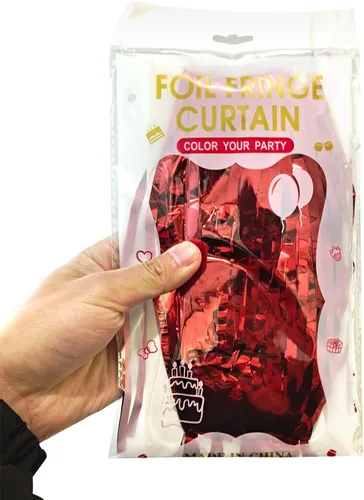 Vista 7 de Cortina de flecos de papel de aluminio rojo, telón de fondo de fiesta de oropel de 3.28 pies x 6.56 pies, 2 serpentinas brillantes para fiestas