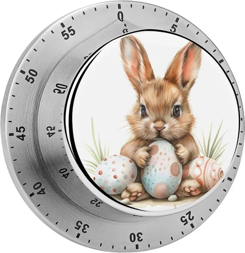 Vista 16 de Watercolor Easter Day Kitchen Timers for Cooking Cartoon Bunny Chef Cooking Timer Clock with Loud Alarm No Batteries Required Mechanical Desk Timer