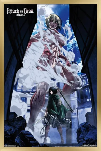 Vista 18 de Attack on Titan - Póster de pared en DVD, 22.4L x 14.7A pulgadas, versión con marco de madera de granero