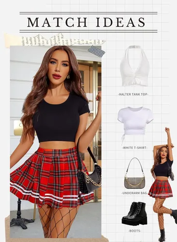 Vista 5 de Avidlove Falda plisada para mujer, uniforme escolar, minifalda plisada para animar