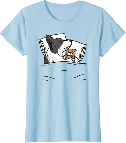 Vista 3 de Border Collie - Camiseta oficial para dormir con animales de peluche, Blanco, S