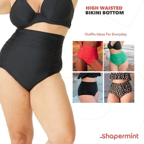 Vista 5 de SHAPERMINT Traje de baño de cintura alta para mujer, con control de abdomen, cobertura completa, talla S a grande