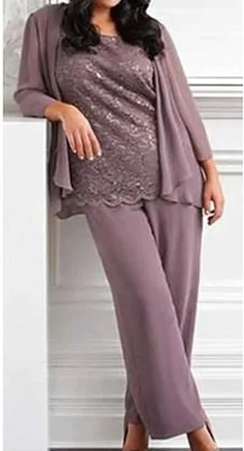 Vista 5 de 3 Pieces Mother of The Bride Dresses Pant Suitswith Jackets Lace Formal Wedding Guest Dress for Women