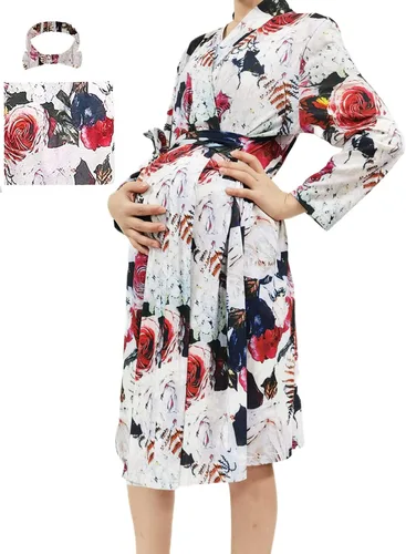 Vista 10 de SUFEINI Conjunto de Bata de Maternidad y Manta Envolvente para Bebé a Juego, Bata de Mamá con Manta Receptora Ropa de Dormir para Niñas y Niños
