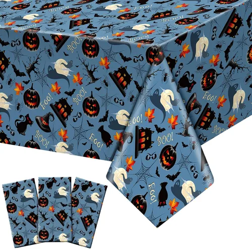 Vista 9 de Newwiee Paquete de 3 manteles de Acción de Gracias de 108 x 54 pulgadas, manteles de plástico desechables de otoño, mantel rectangular impermeable