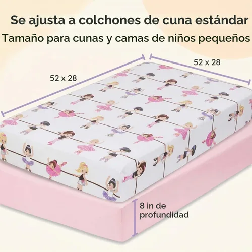Vista 4 de Everyday Kids Paquete de 2 Sábanas Bajeras para Cuna para Niña, 100% Sábana de Bebé de Microfibra Suave y Transpirable, Se Adapta a Colchones