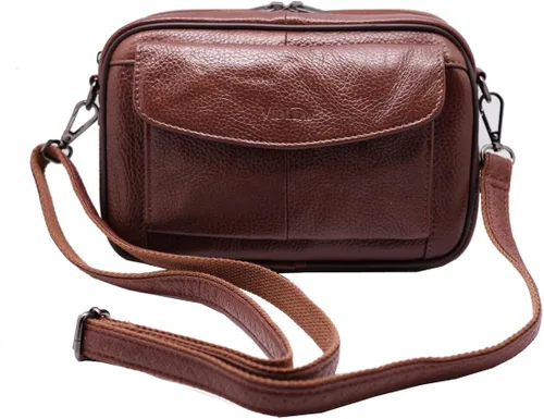 Vista 2 de Vidlea Bolso bandolera de cuero genuino para hombre, bolso de mensajero, organizador de chequera