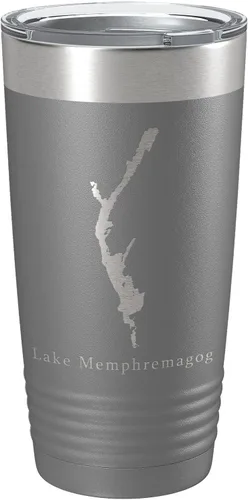 Vista 7 de Lake Memphremagog Map Tumbler Travel Mug Insulated Laser Engraved Coffee Cup Vermont Quebec 20 oz Black