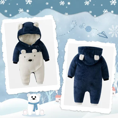 Vista 2 de Fairy Baby Traje de nieve para bebé recién nacido, oso enterizo, abrigo cálido de invierno para niñas y niños de 0 a 18 meses