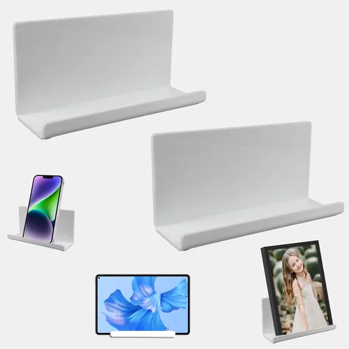 Vista 9 de Soporte de Teléfono con Tableta Adhesiva Montado en Pared, Estantes Flotantes de Acrílico, Soporte de Pared para eReader y Smartphone