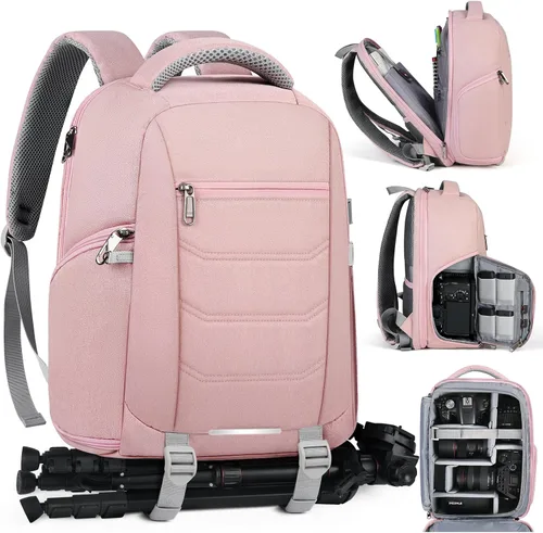 Vista 12 de SDYSM - Mochila profesional para cámara DSLR, SLR, mirrorless, impermeable, con compartimento para laptop de 14 pulgadas, cubierta contra la lluvia