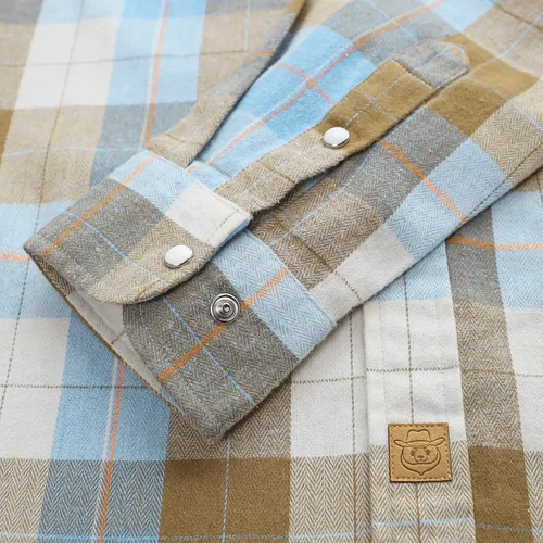 Vista 5 de Dubinik Camisa de franela para hombre, estilo vaquero occidental, con botones y perlas, para hombre, manga larga, vintage, a cuadros