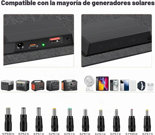 Vista 2 de SOKIOVOLA Paneles Solares Portátiles de 60W NextGen Kit de Cargador de Panel Solar Plegable 25% de Eficiencia con Salida DC USB-C USB-A ETFE IP68 60