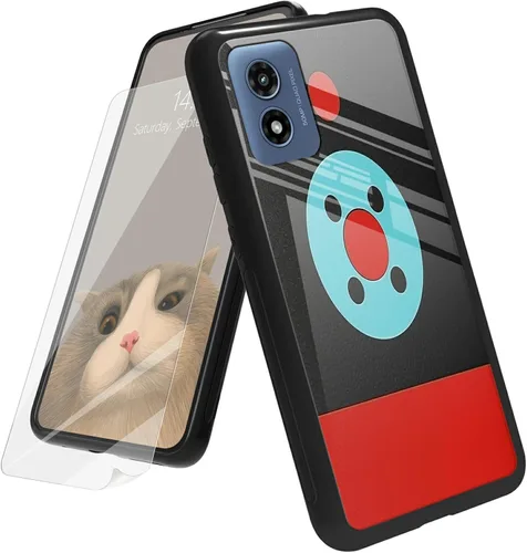 Vista 25 de Funda para Motorola Moto G Play 4G 2024 con protector de pantalla, parte trasera de vidrio templado + funda de silicona suave TPU absorción