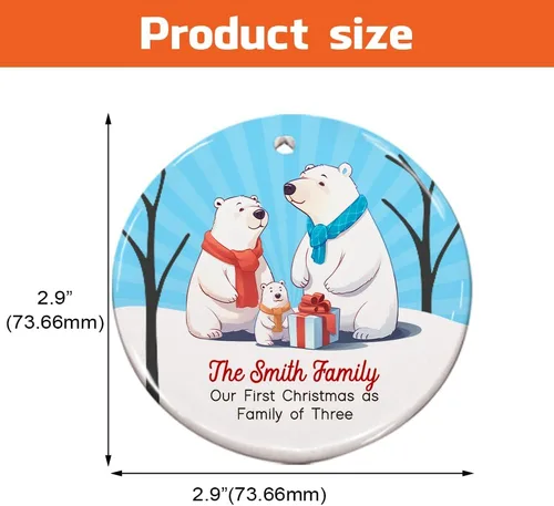 Vista 3 de Adorno personalizado para la primera Navidad como familia de 3 – Adorno de oso de bebé, regalo de recuerdo de vacaciones de invierno para nuevos