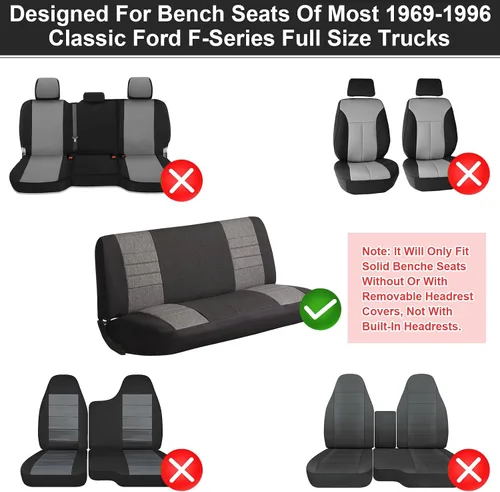 Vista 2 de Fundas de asiento de banco de ajuste personalizado de repuesto para Ford F100 F150 F250 Series 1969-1996 sin reposacabezas, tela de malla de aire