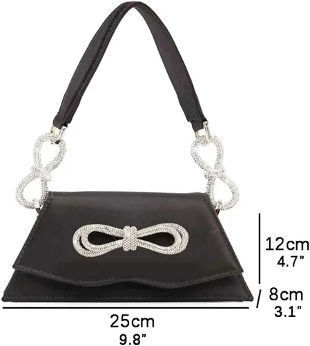 Vista 7 de Bolso de mano con diamantes de imitación de doble lazo para mujer, bolso de noche de lujo, bolso de mano pequeño para boda, viaje y fiesta